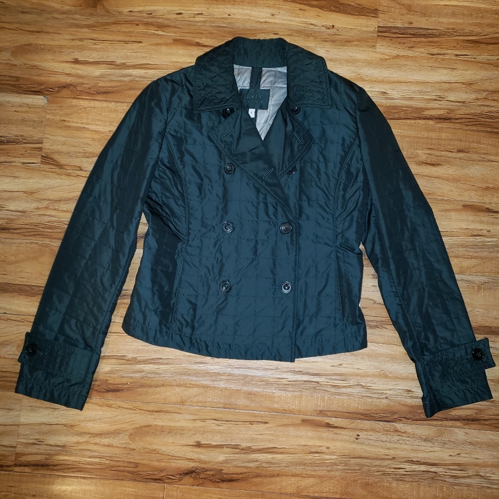 Armani black iridescent puffer pea coat